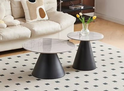 2-Piece Nested Sintered Stone Coffee Table Set – Grey Armani Marble & Black