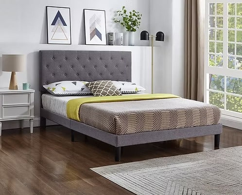Button-Tufted Upholstered Platform Bed,Grey