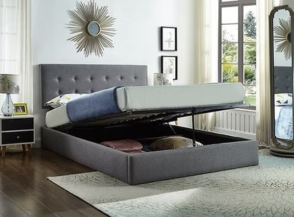 Contemporary Hydraulic Storage Bed with Tufted Headboard,Grey