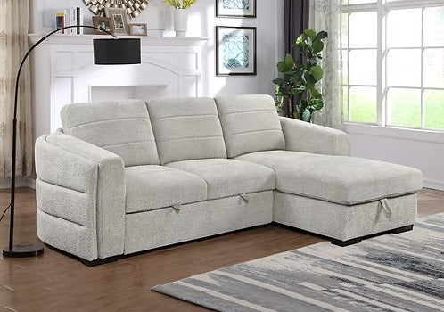 Bouclé Sleeper Sectional with Storage Chaise,Ivory