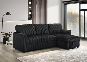 Reversible Sleeper Sectional with Storage Chaise, Fur Corduroy