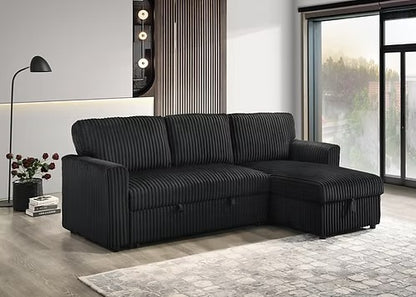 Reversible Sleeper Sectional with Storage Chaise, Fur Corduroy
