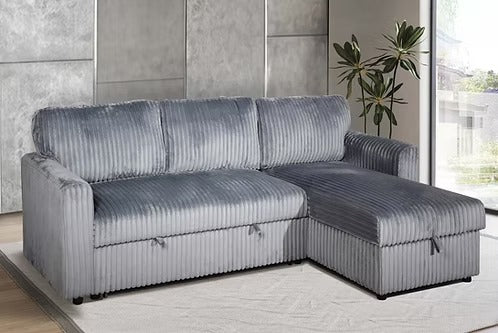 Reversible Sleeper Sectional with Storage Chaise, Fur Corduroy
