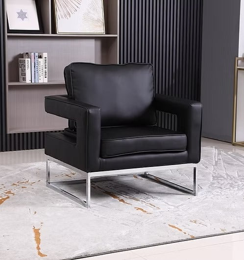Modern PU Accent Chair with Chrome Base,Black