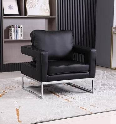 Modern PU Accent Chair with Chrome Base,Black