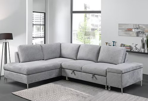 Modern Sleeper Sectional with Storage Chaise,Grey