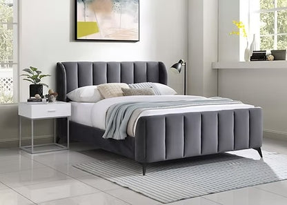 Contemporary Wingback Velvet Platform Bed,Grey