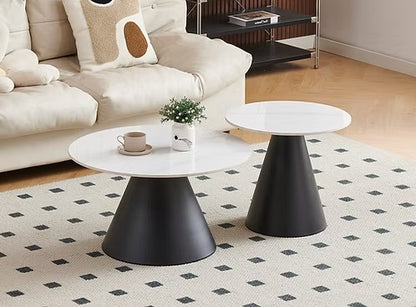 2-Piece Nested Sintered Stone Coffee Table Set – White Marble & Black
