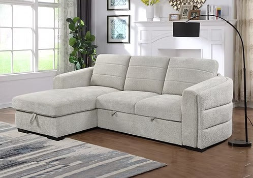 Bouclé Sleeper Sectional with Storage Chaise,Ivory