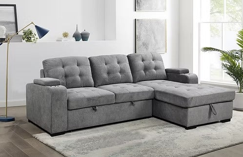 Contemporary Sleeper Sectional with Storage Chaise,Grey