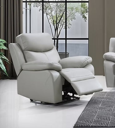 Genuine Leather Power Recliner with Charging Station, Light Grey
