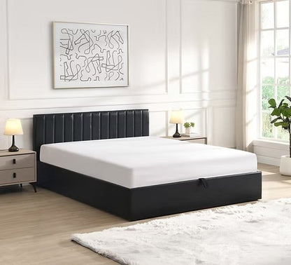 Vertical-Tufted Hydraulic Storage Platform Bed,Black PU