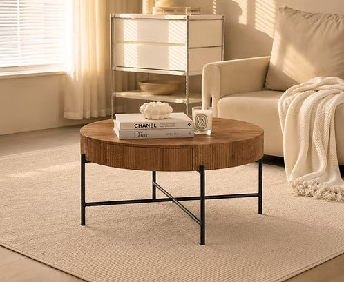 Modern Fluted Round Coffee Table Set