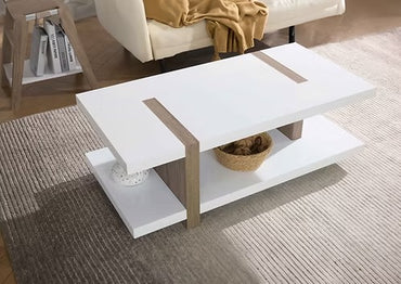 Modern Coffee Table Set with White Top & Natural Wood Base