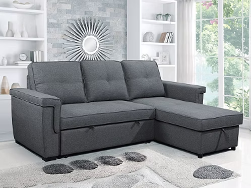 Reversible Chaise Fabric Sleeper Sectional,Grey