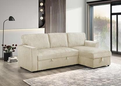 Reversible Sleeper Sectional with Storage Chaise, Fur Corduroy