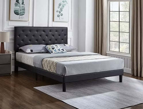 Button-Tufted Upholstered Platform Bed,Black