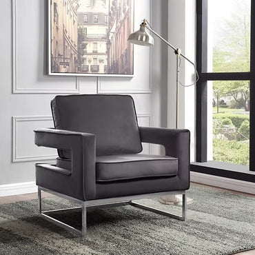 Modern Velvet Accent Chair with Chrome Base,Grey
