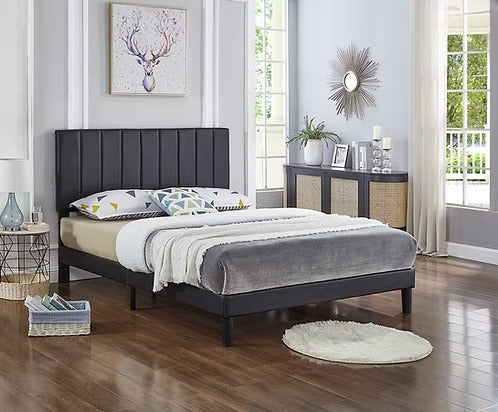 Vertical-Tufted Upholstered Platform Bed,Black