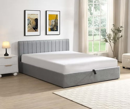 Vertical-Tufted Hydraulic Storage Platform Bed,Grey Fabric