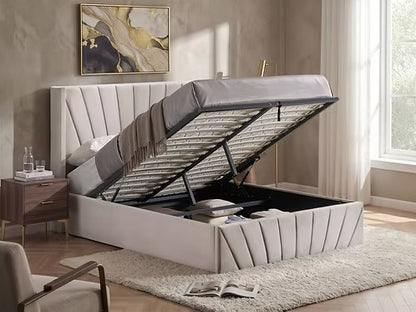 51" Wingback Headboard Fan Tufted Hydraulic Storage Bed