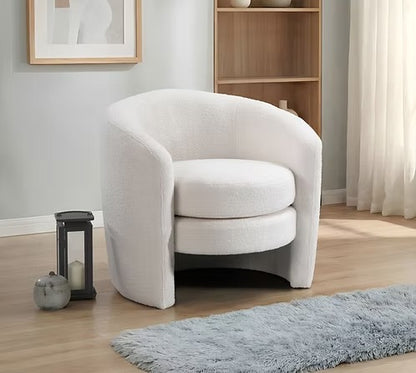 Modern Teddy Bear Barrel Accent Chair,White