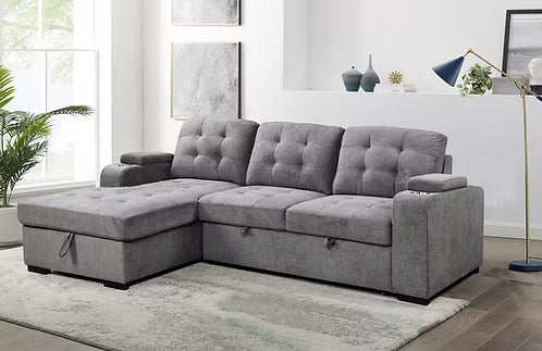 Contemporary Sleeper Sectional with Storage Chaise,Grey