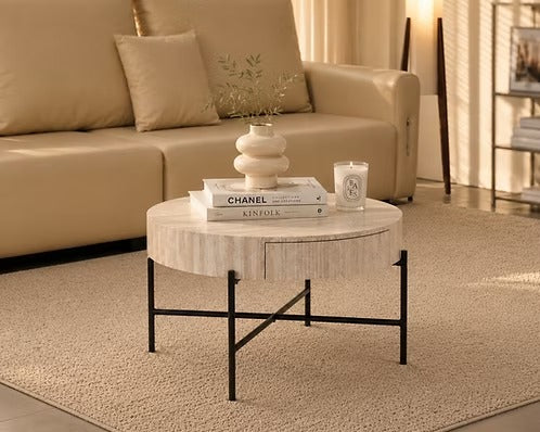 Modern Fluted Round Coffee Table Set