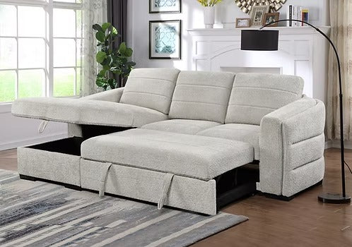 Bouclé Sleeper Sectional with Storage Chaise,Ivory