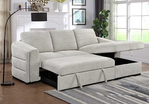 Bouclé Sleeper Sectional with Storage Chaise,Ivory