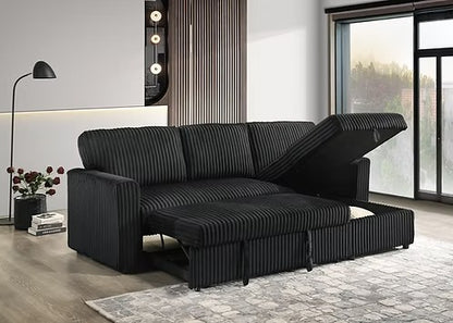 Reversible Sleeper Sectional with Storage Chaise, Fur Corduroy