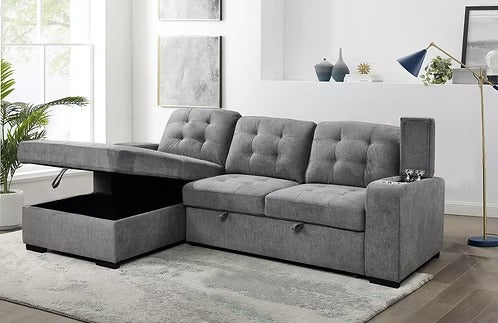Contemporary Sleeper Sectional with Storage Chaise,Grey