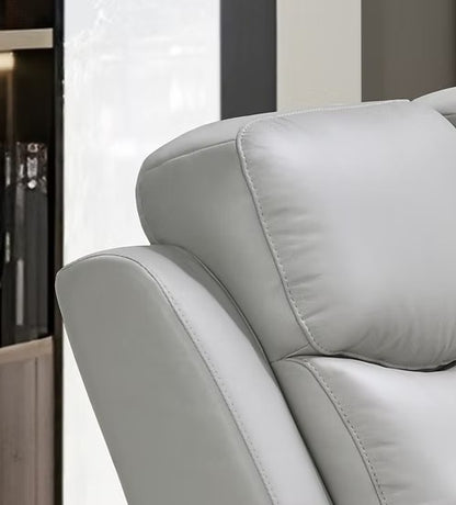 Genuine Leather Power Recliner with Charging Station, Light Grey