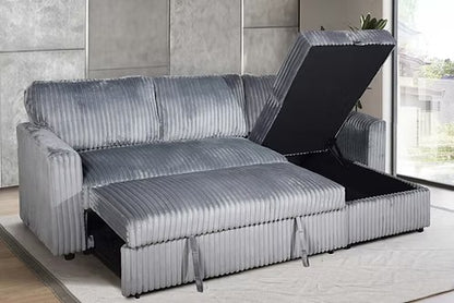 Reversible Sleeper Sectional with Storage Chaise, Fur Corduroy
