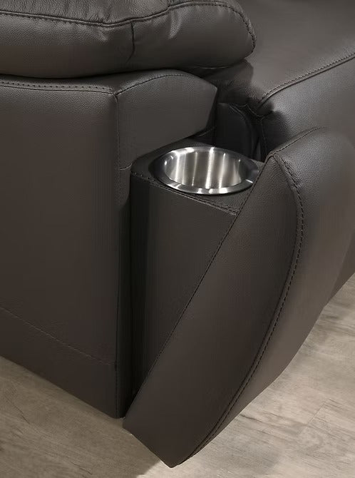 Genuine Leather Power Recliner with Charging Station, Brown