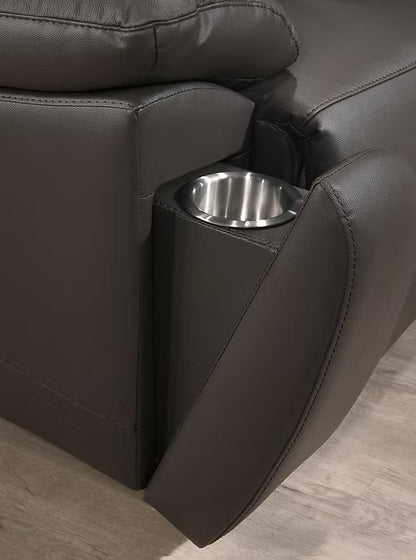 Genuine Leather Power Recliner with Charging Station, Brown