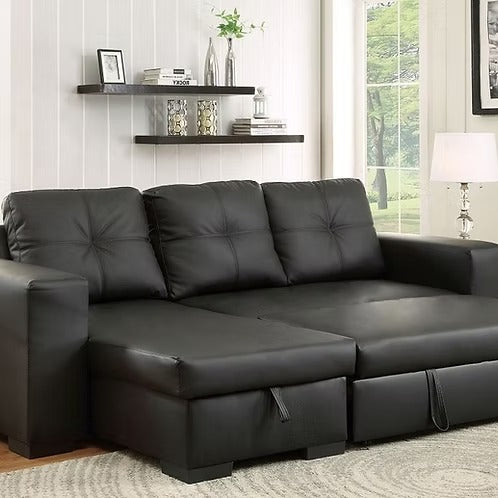 Contemporary Reversible Chaise Sleeper Sectional,Black