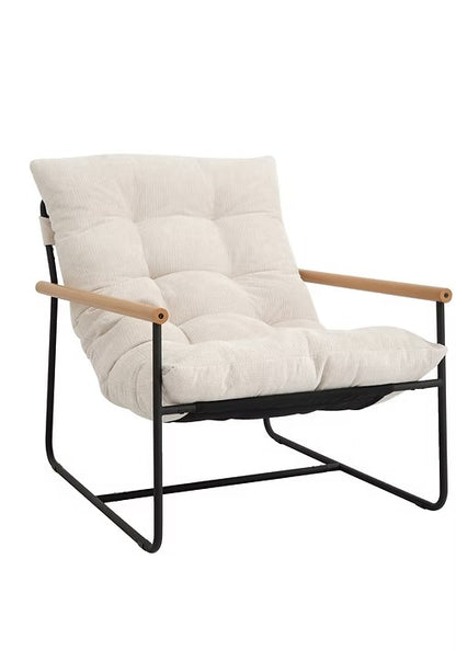Modern Tufted Accent Chair with Wood Armrests,Beige