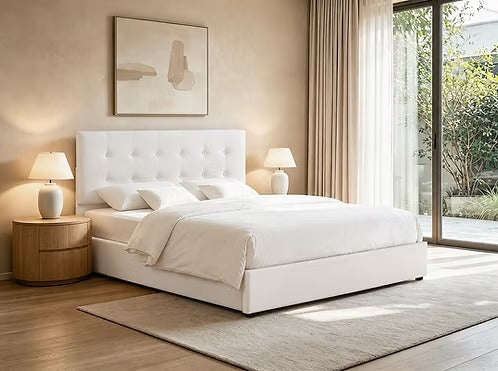 Contemporary Hydraulic Storage Bed with Tufted Headboard,Cream