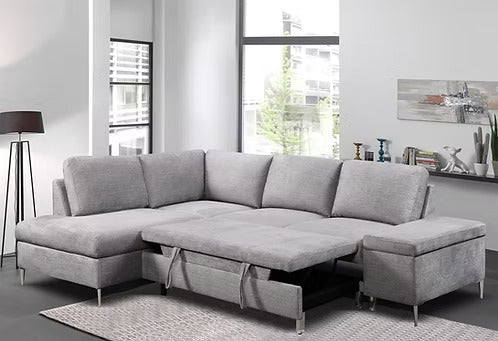 Modern Sleeper Sectional with Storage Chaise,Grey