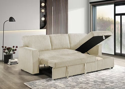 Reversible Sleeper Sectional with Storage Chaise, Fur Corduroy