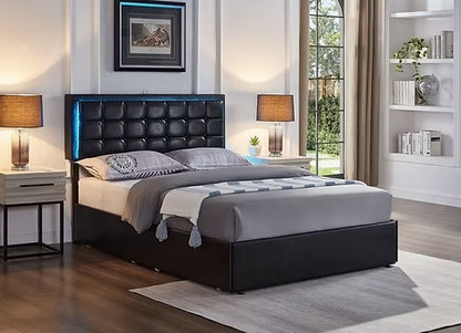 LED Storage Bed with Charging Station & Four Drawers, Black