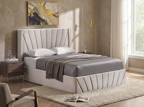 51" Wingback Headboard Fan Tufted Hydraulic Storage Bed