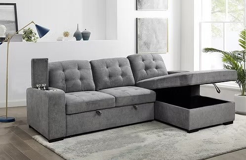 Contemporary Sleeper Sectional with Storage Chaise,Grey