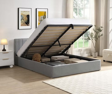 Vertical-Tufted Hydraulic Storage Platform Bed,Grey Fabric
