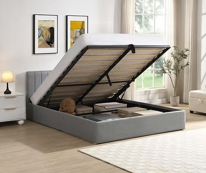 Vertical-Tufted Hydraulic Storage Platform Bed,Grey Fabric
