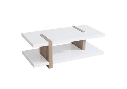 Modern Coffee Table Set with White Top & Natural Wood Base