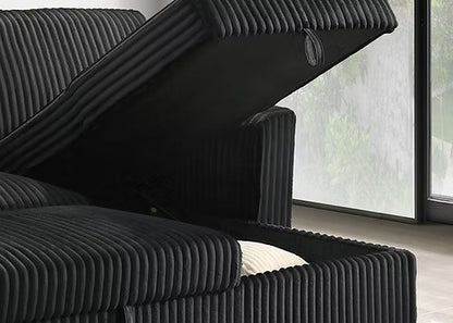 Reversible Sleeper Sectional with Storage Chaise, Fur Corduroy