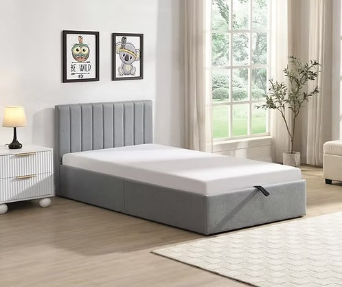 Vertical-Tufted Hydraulic Storage Platform Bed,Grey Fabric