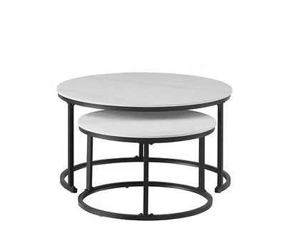 2-Piece Nested Sintered Stone Coffee Table Set – Snow White Marble & Black